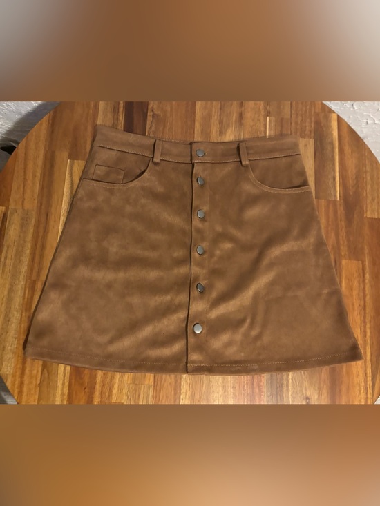 None Dresses & Skirts - Button-Front Suede Mini Skirt — Brown